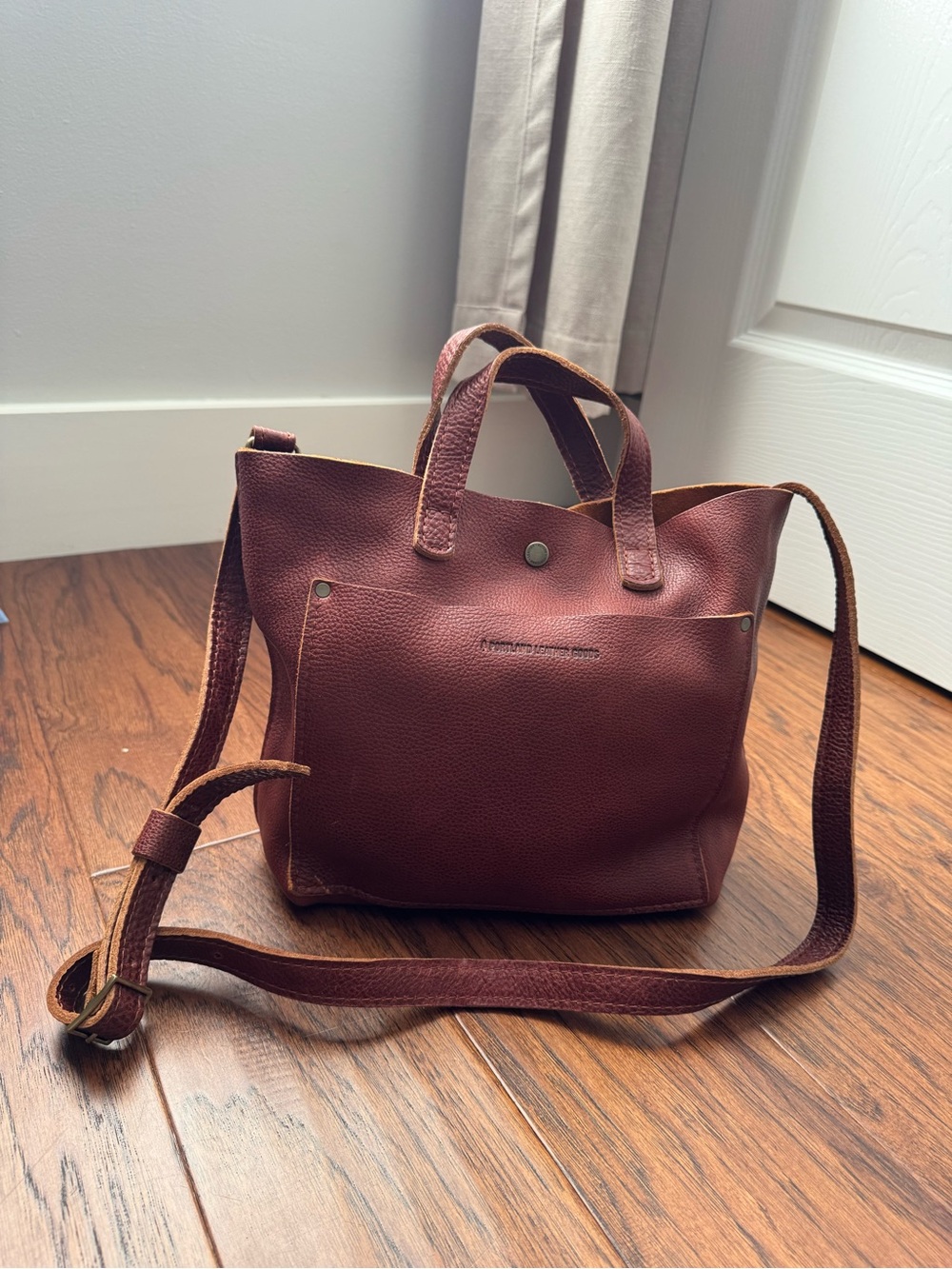 Portland Leather Small Crossbody Tote in Deep Burgundy Brown